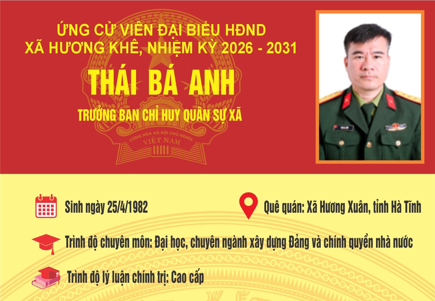 Tiểu sử tóm tắt ông Thái Bá Anh ứng cử viên đại biểu HĐND xã Hương Khê khóa II, nhiệm kỳ 2026 - 2031