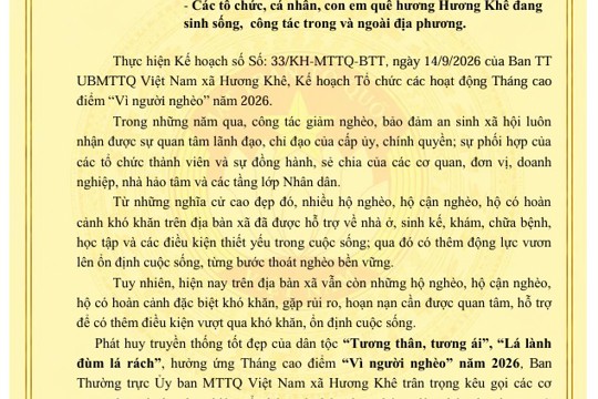Thư kêu gọi ủng hộ Quỹ vì người nghèo
