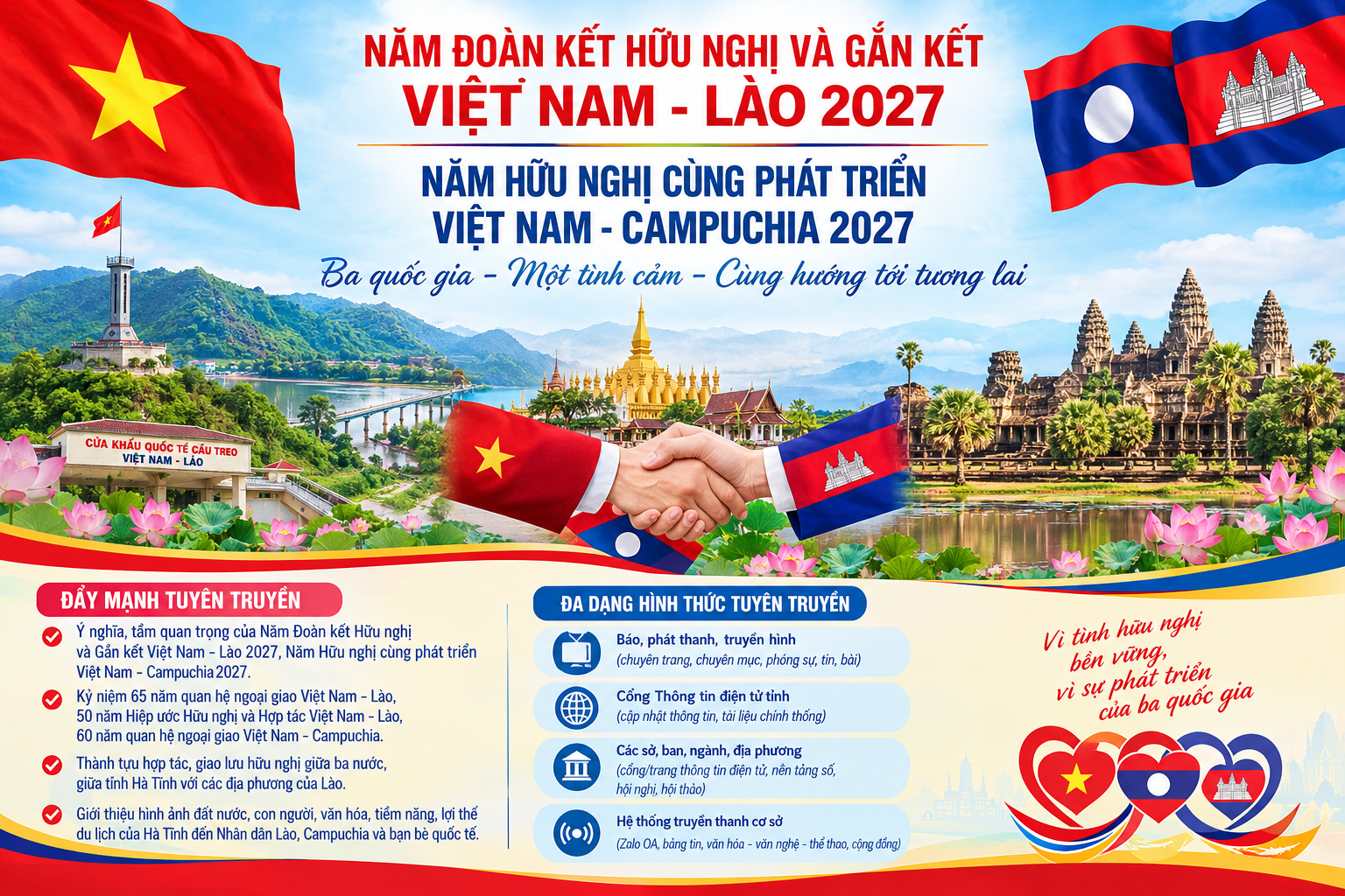 Công văn của Sở VHTT&DL Hà Tĩnh về triển khai tuyên truyền Năm Đoàn kết Hữu nghị và Gắn kết Việt Nam - Lào 2027; Năm Hữu nghị cùng phát triển Việt Nam - Campuchia 2027