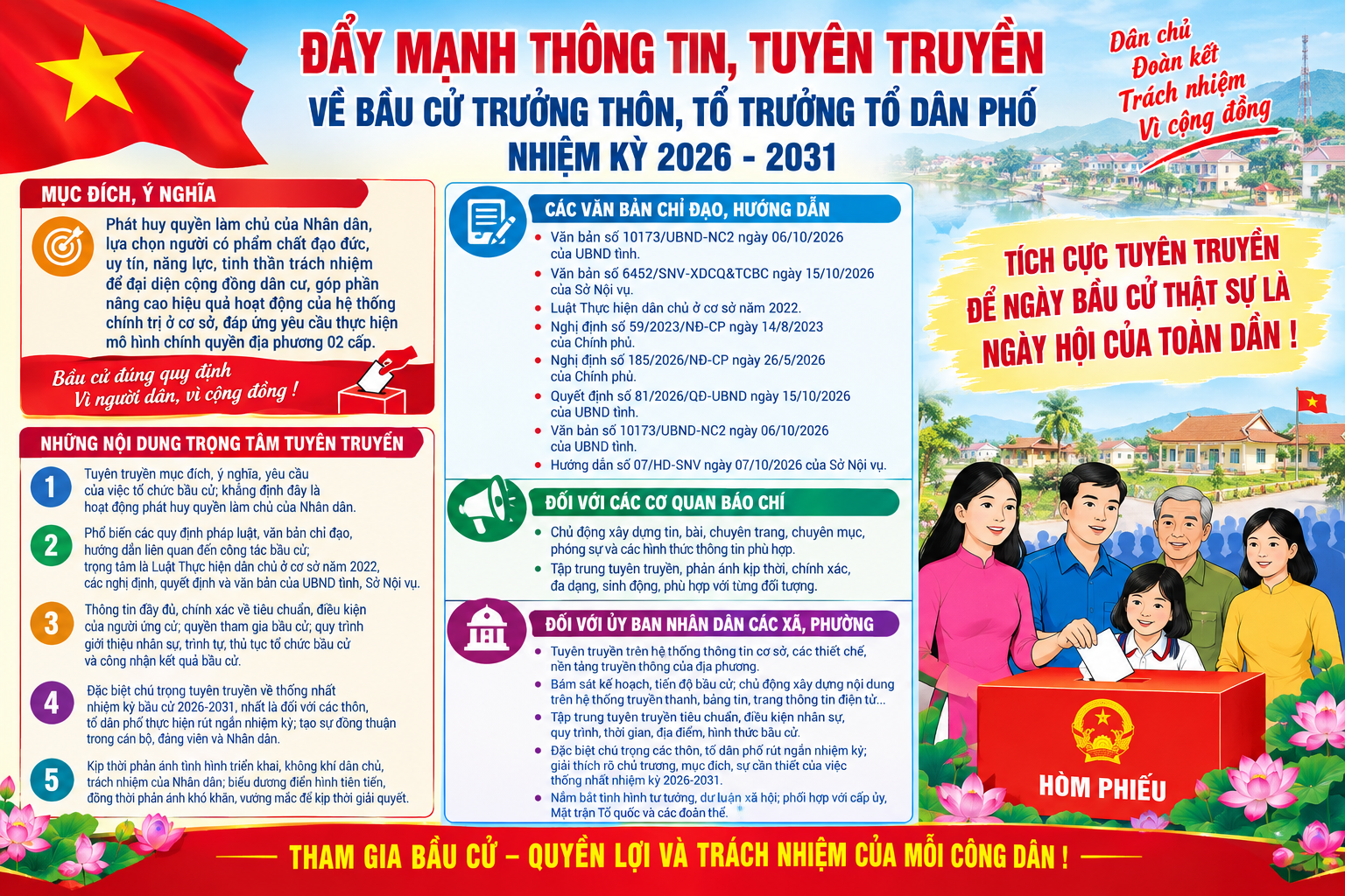 Công văn của Sở VHTT&DL tỉnh về đẩy mạnh thông tin, tuyên truyền về bầu cử trưởng thôn, tổ trưởng tổ dân phố nhiệm kỳ 2026-2031