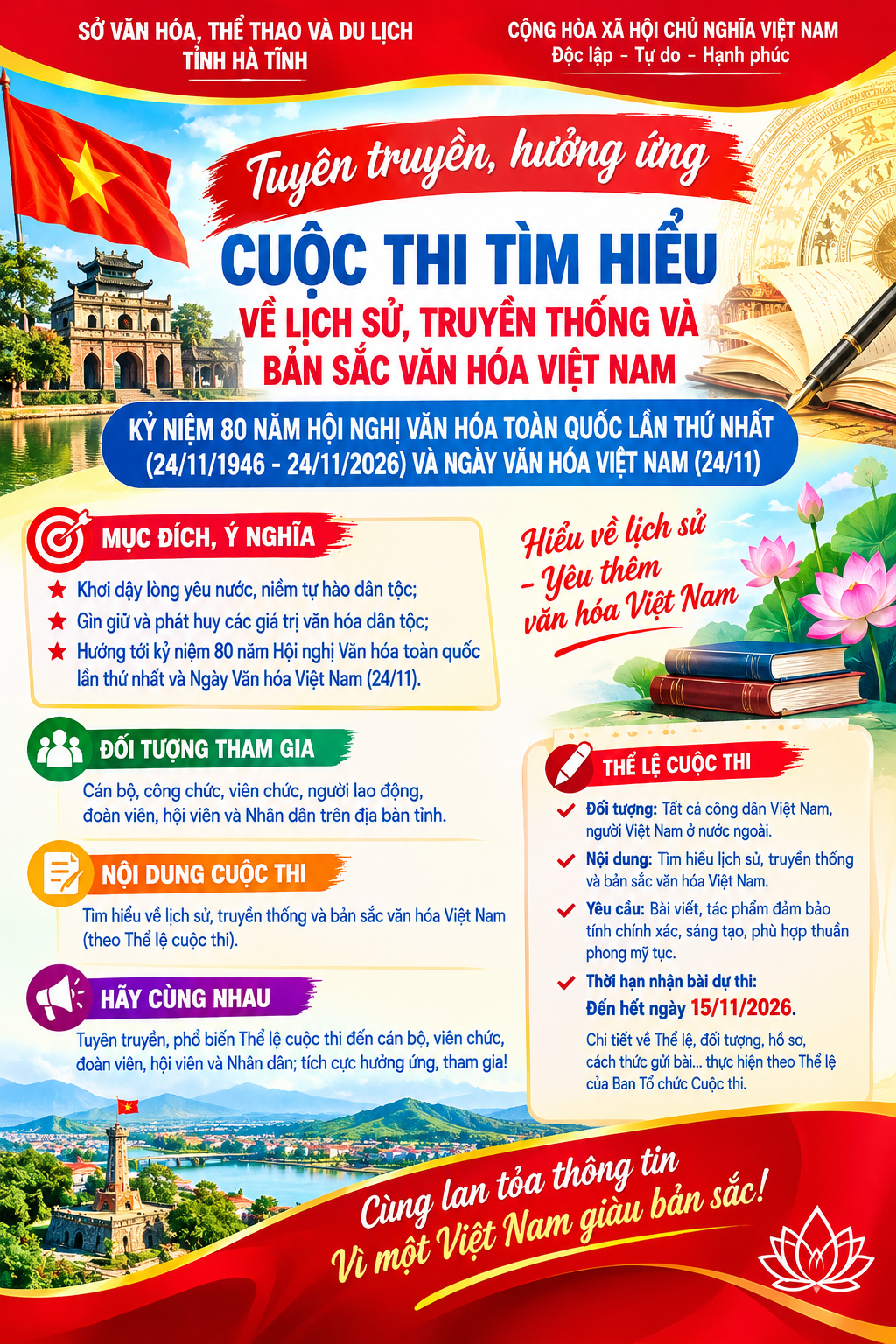Văn bản của Sở VHTT&DL tỉnh về tuyên truyền, hưởng ứng Cuộc thi tìm hiểu về lịch sử, truyền thống và bản sắc văn hóa Việt Nam