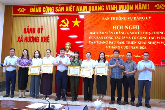 Đảng ủy xã Hương Khê tổ chức Hội nghị Báo cáo viên tháng 7 và sơ kết hoạt động Ban công tác 35, Tổ cộng tác viên của Ban công tác 35 xã 6 tháng đầu năm 2026