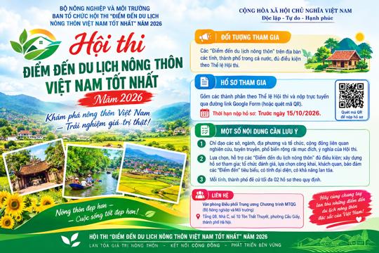 Bộ Nông nghiệp và Môi trường hướng dẫn nộp hồ sơ tham gia Hội thi "Điểm đến du lịch nông thôn Việt Nam tốt nhất" năm 2026 
