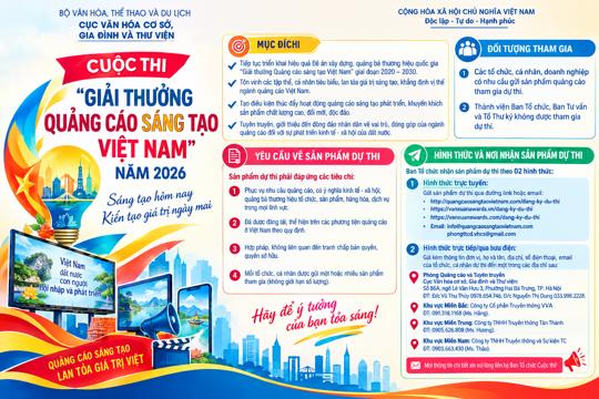 Bộ Văn hóa Thể thao và Du lịch Thông báo thể lệ Cuộc thi “Giải thưởng Quảng cáo sáng tạo Việt Nam” năm 2026 