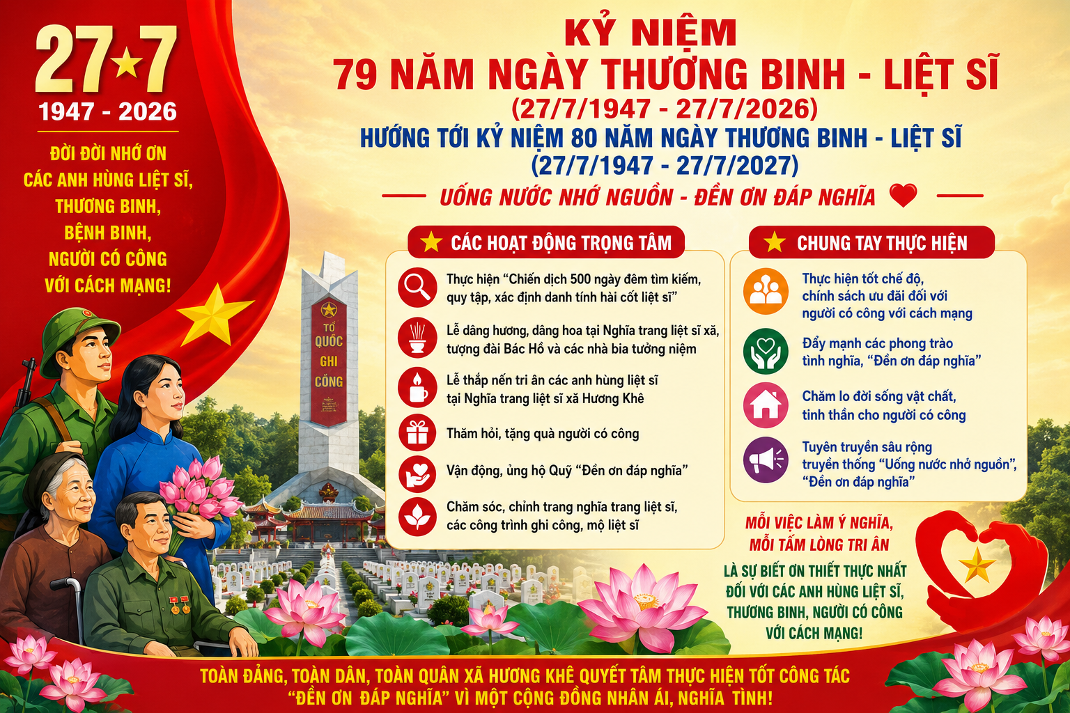 Xã Hương Khê triển khai nhiều hoạt động thiết thực kỷ niệm 79 năm Ngày Thương binh - Liệt sĩ